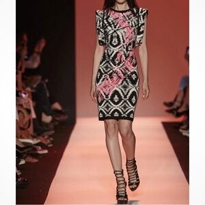 Herve Leger Knit Bodycon Dress Pink Black White Abstract Pattern Size S